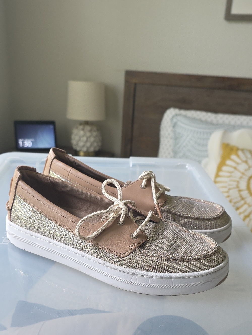 Cole Hann Women’s Glitter Casual Boat Shoes in Gold